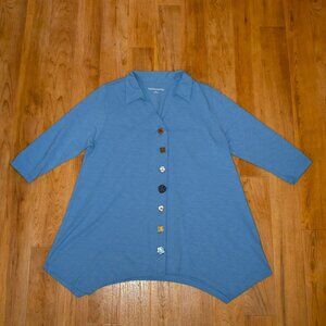 Soft Surroundings Blue 1/2 Sleeve Decor Button Shirt Sz L